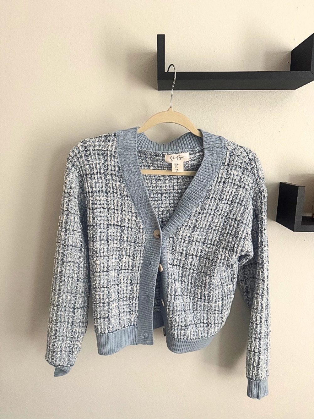 Jessica Simpson Blue Tweed-Knit Cardigan